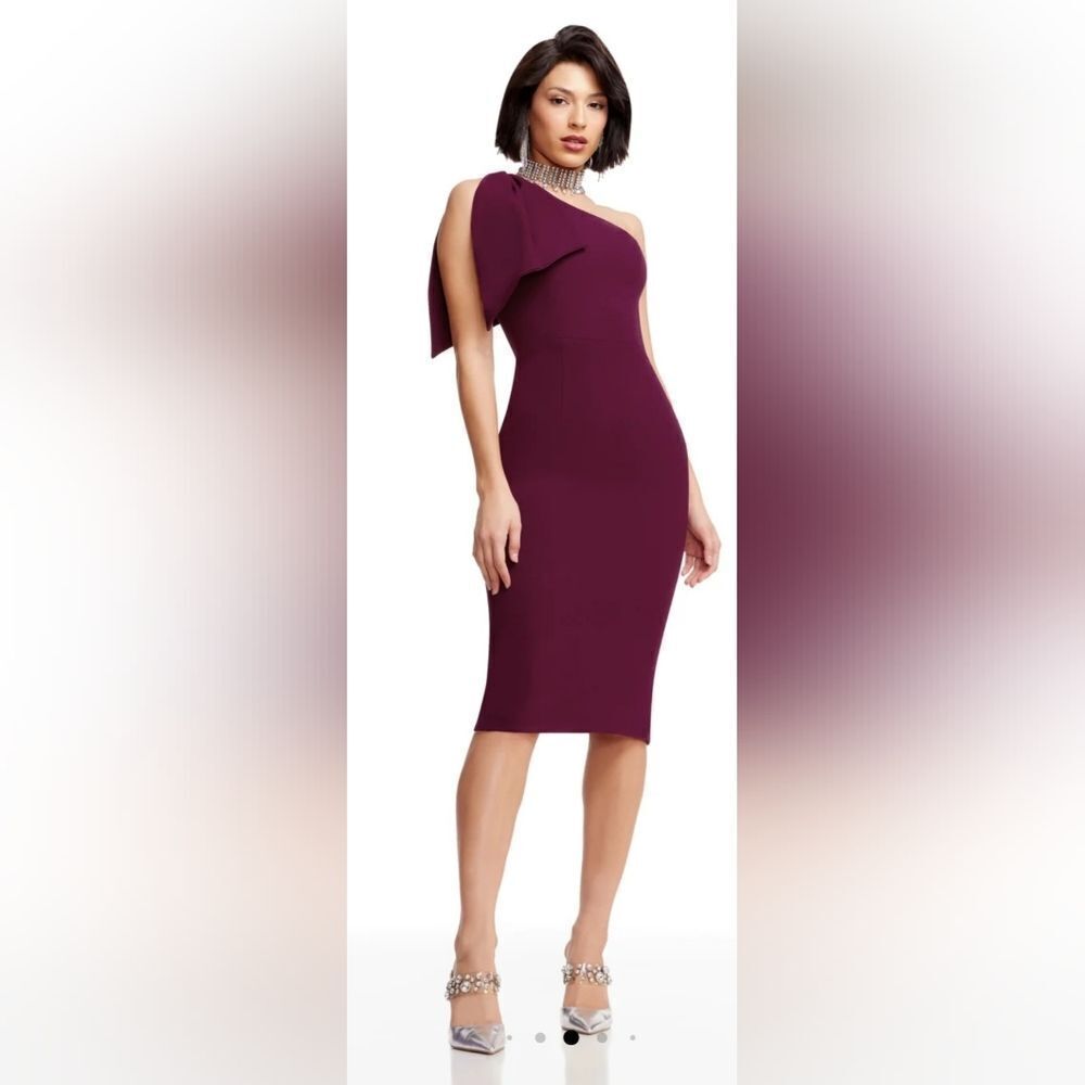 Dress The Population Tiffany One-Shoulder Midi Dress New size Small Burgundy